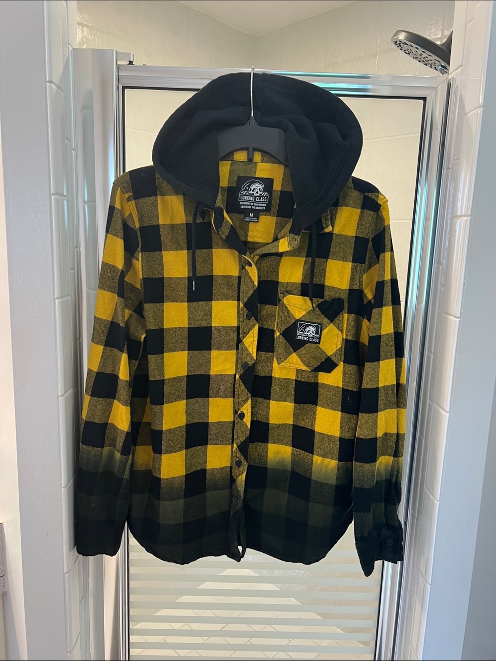 LURKING CLASS Yellow & Black Plaid Hooded Flannel Shirt Jacket